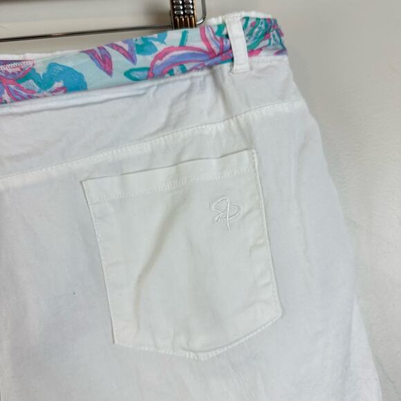 Stella Parker White Shorts Pink Blue Scarf Tie Belted Waist 14 Golf Tennis - Picture 7 of 10